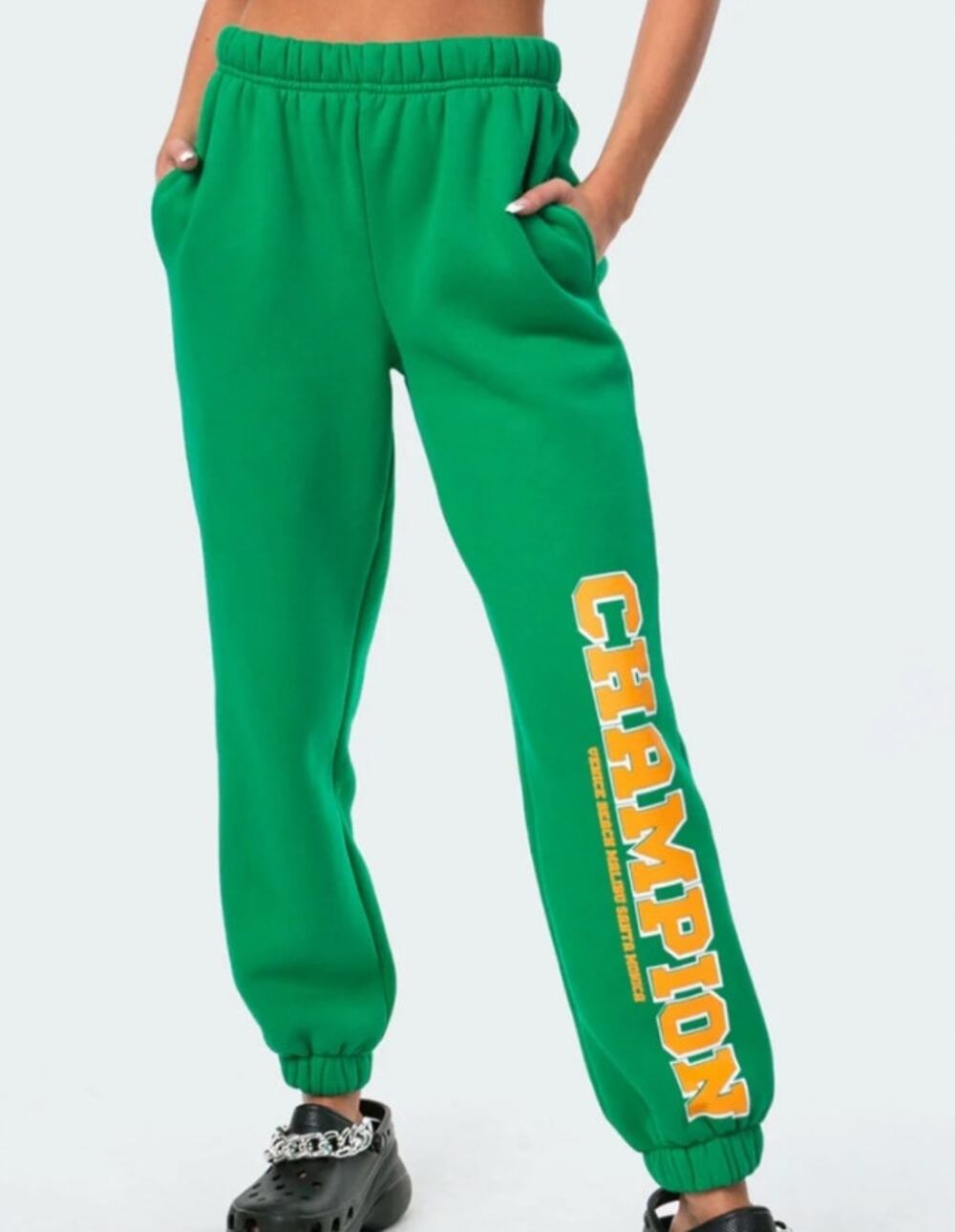 Edikted Women’s High Waisted Champion Pull On Sweatpants Athletic Size S Green